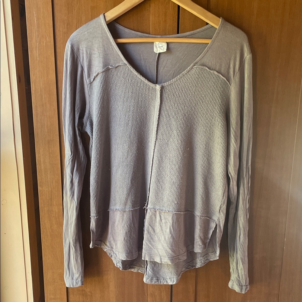 Buckle Women's Layered Ribbed Long Sleeve Top - Gray